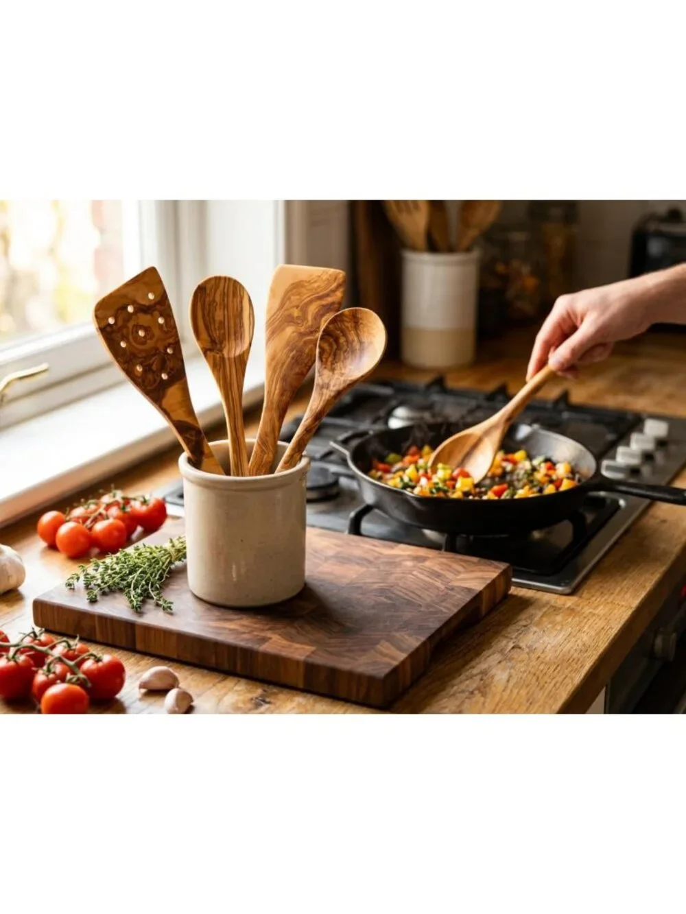 Handmade 100% Olive Wood Spoon & Spatula Set | Eco-Friendly Kitchen Utensils
